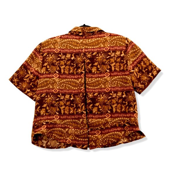 Karin Stevens Y2K Brown Open Slit Back Shirt Shoulder Pad Size 16 90s - Picture 4 of 5